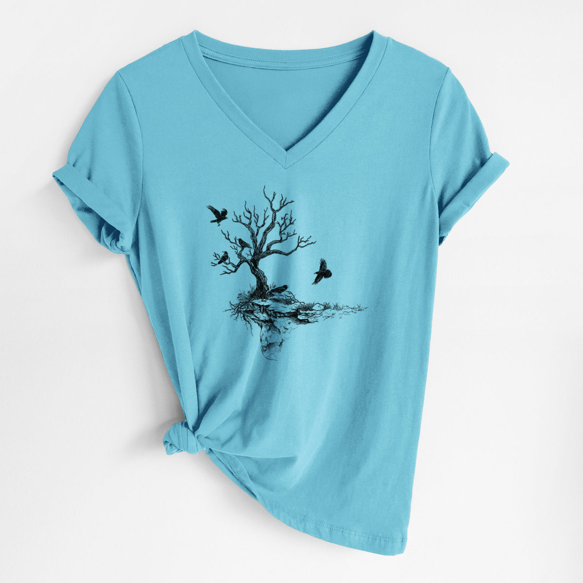 Twisted Tree with Ravens - Women's Lightweight Relaxed Fit 100% Cotton V-neck