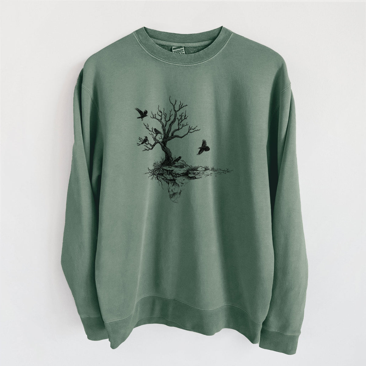 Twisted Tree with Ravens - Unisex Pigment Dyed Crew Sweatshirt