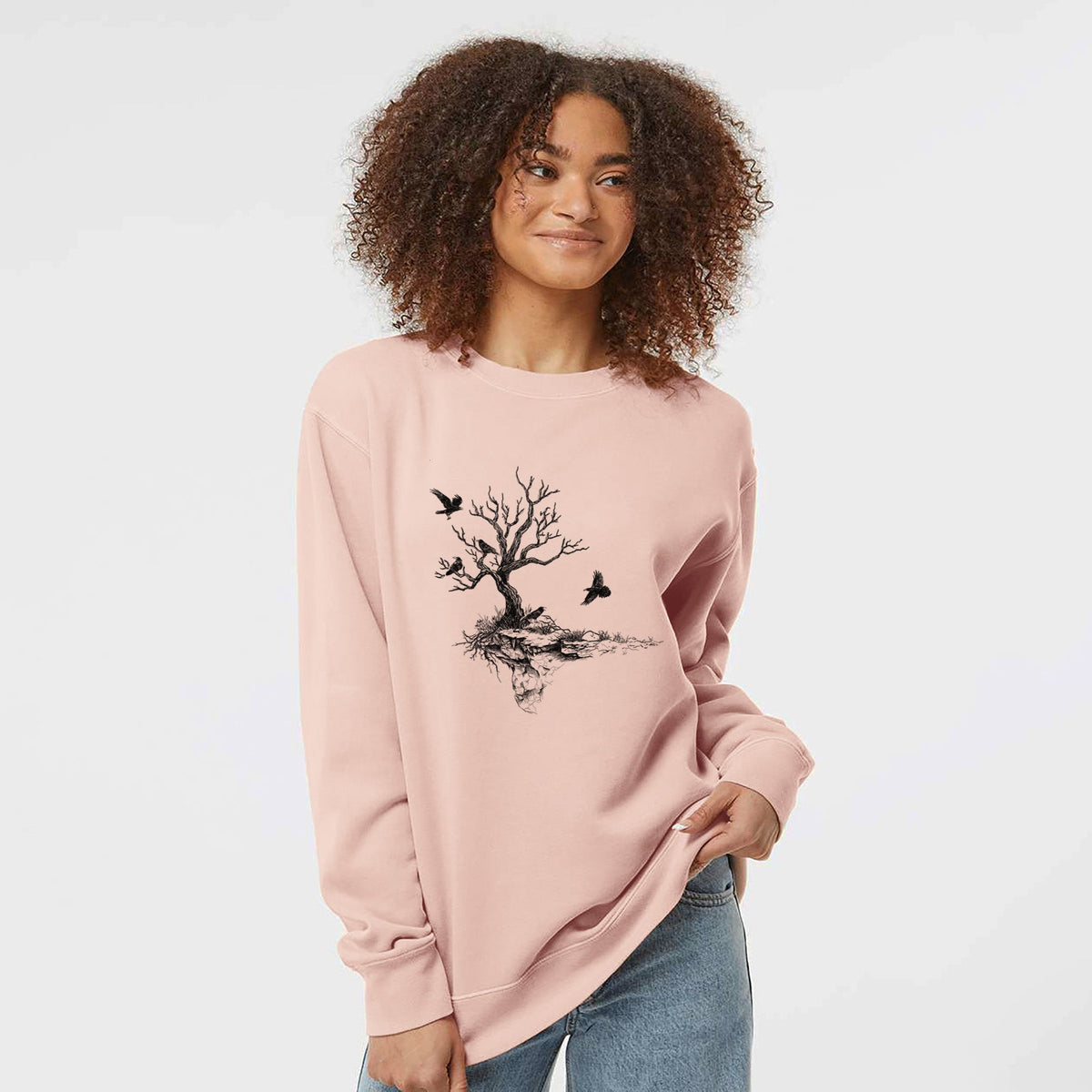 Twisted Tree with Ravens - Unisex Pigment Dyed Crew Sweatshirt