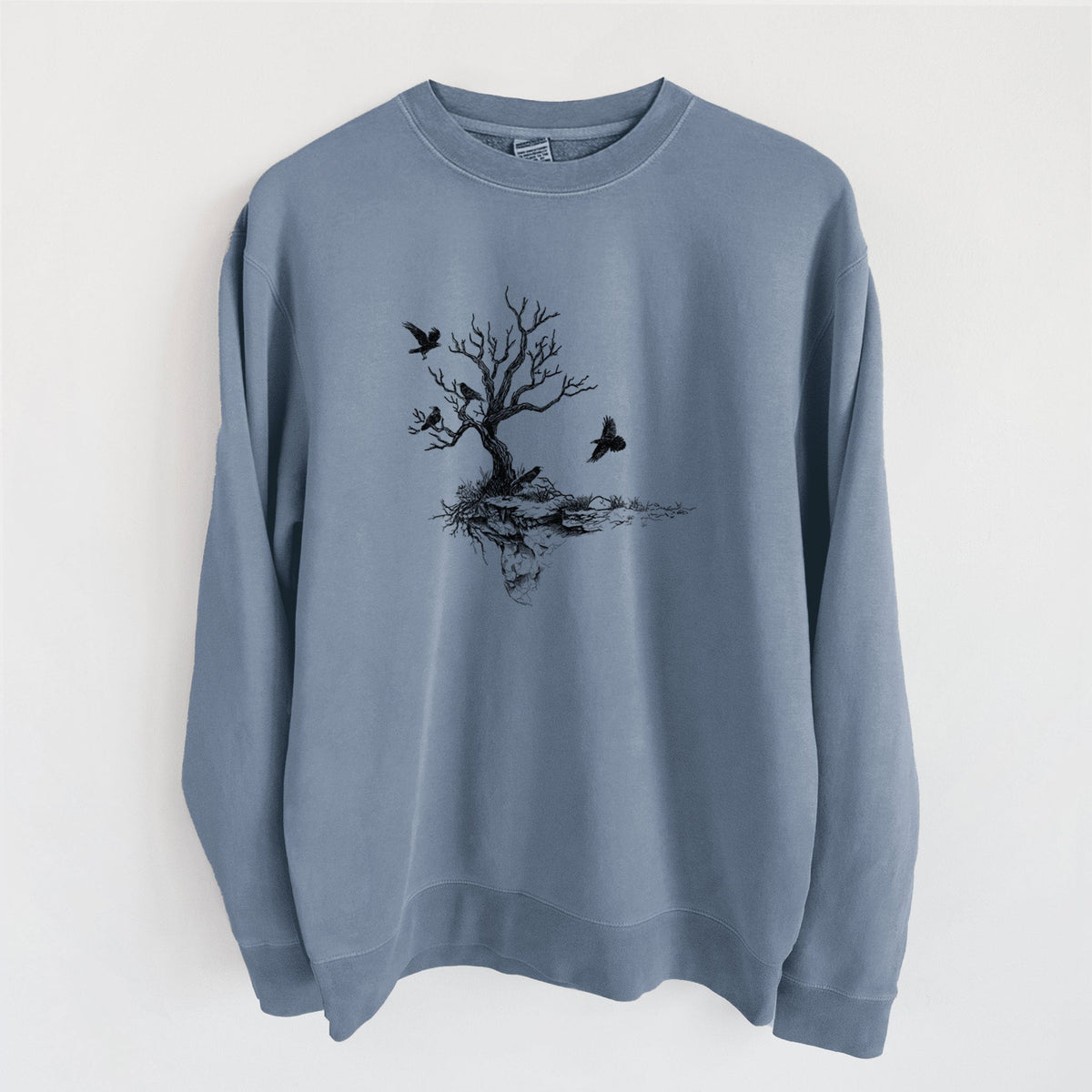Twisted Tree with Ravens - Unisex Pigment Dyed Crew Sweatshirt
