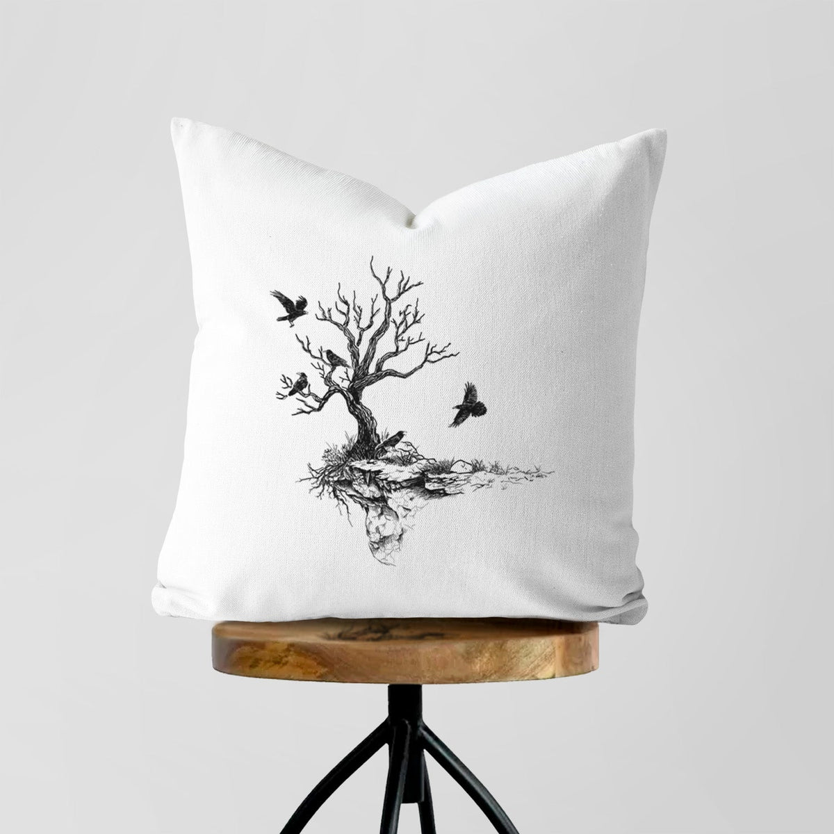 Twisted Tree with Ravens - Throw Pillow Cover