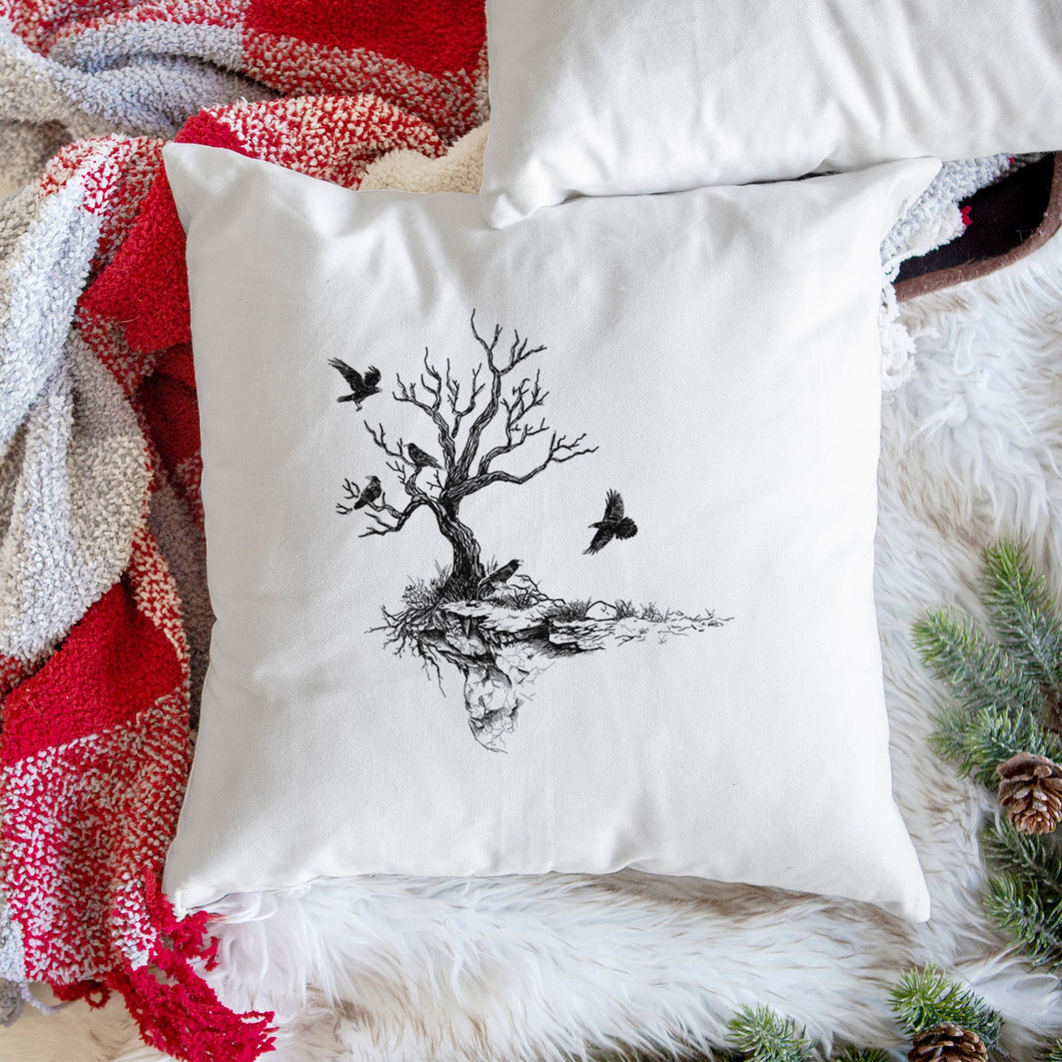 Twisted Tree with Ravens - Throw Pillow Cover