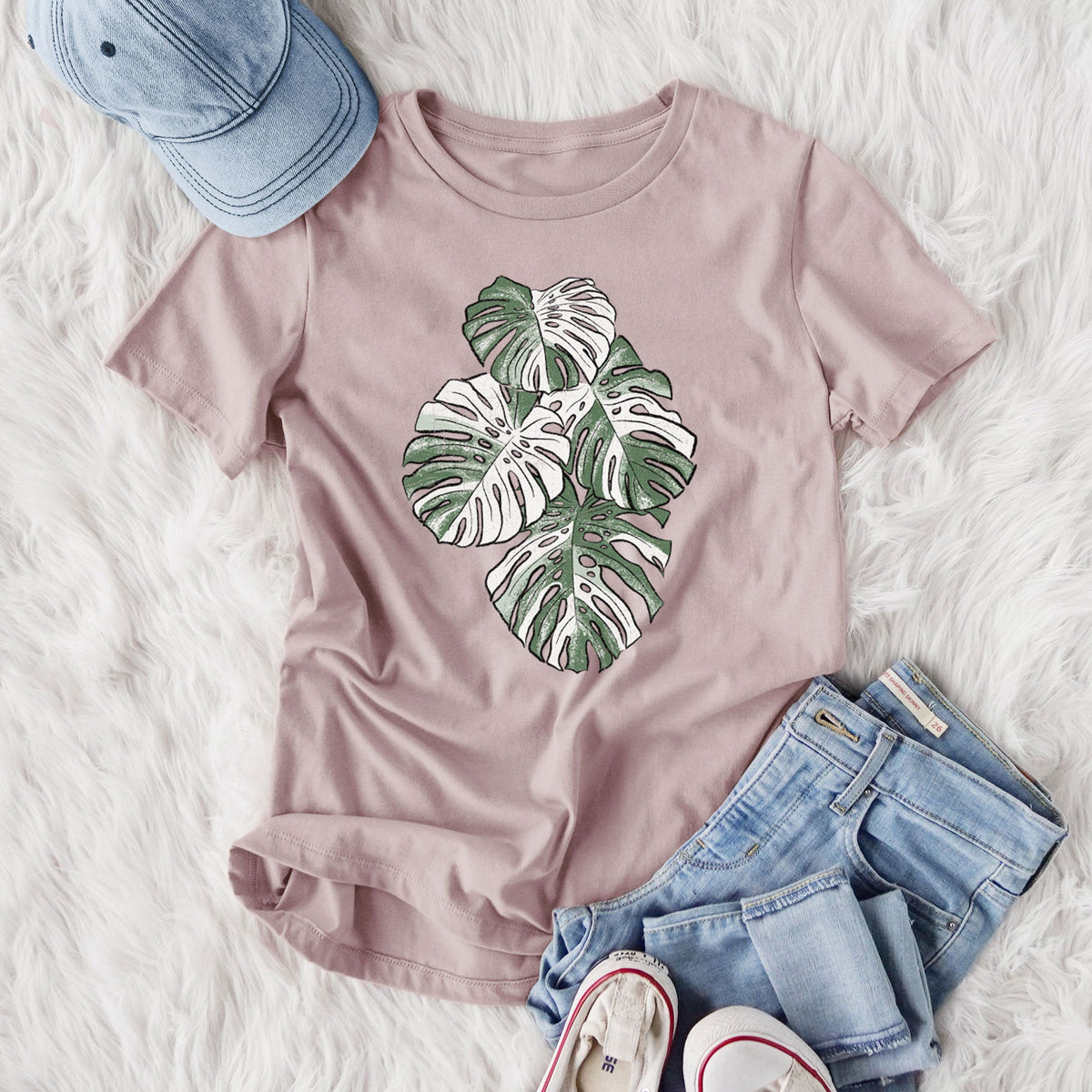 Variegated Monstera - Women's Lightweight Relaxed Fit 100% Cotton Crewneck