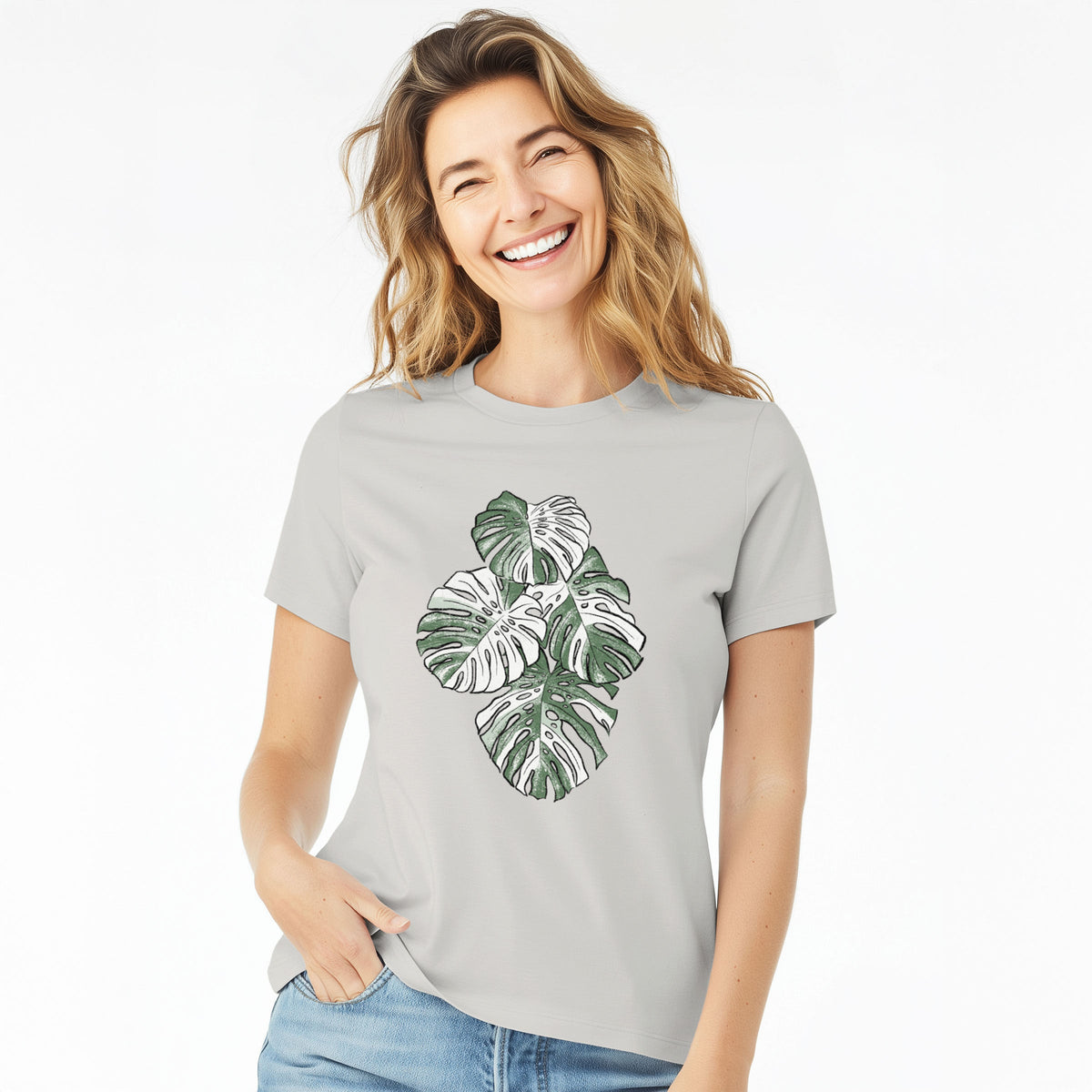 Variegated Monstera - Women's Lightweight Relaxed Fit 100% Cotton Crewneck