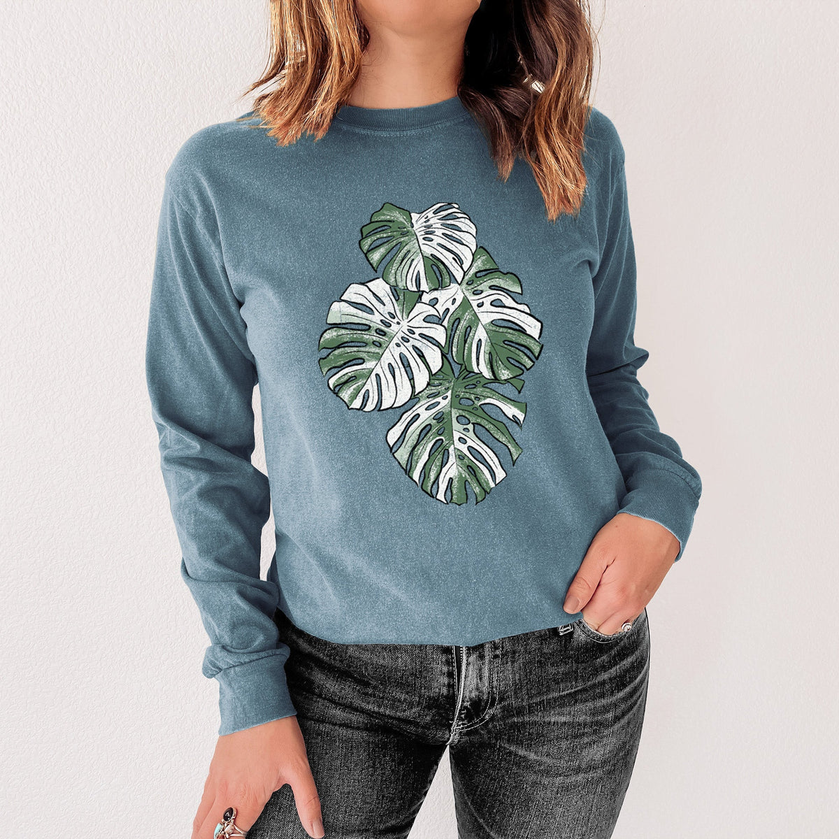 Variegated Monstera - Unisex Comfort Colors 100% Cotton Long Sleeve