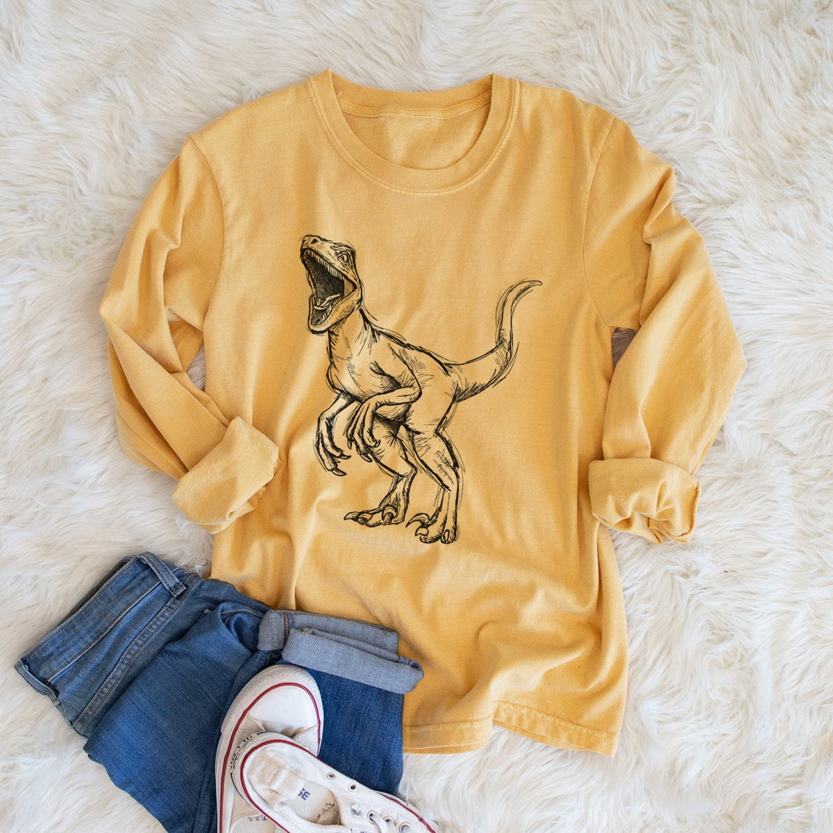 Velociraptor Mongoliensis - Men's Heavyweight 100% Cotton Long Sleeve