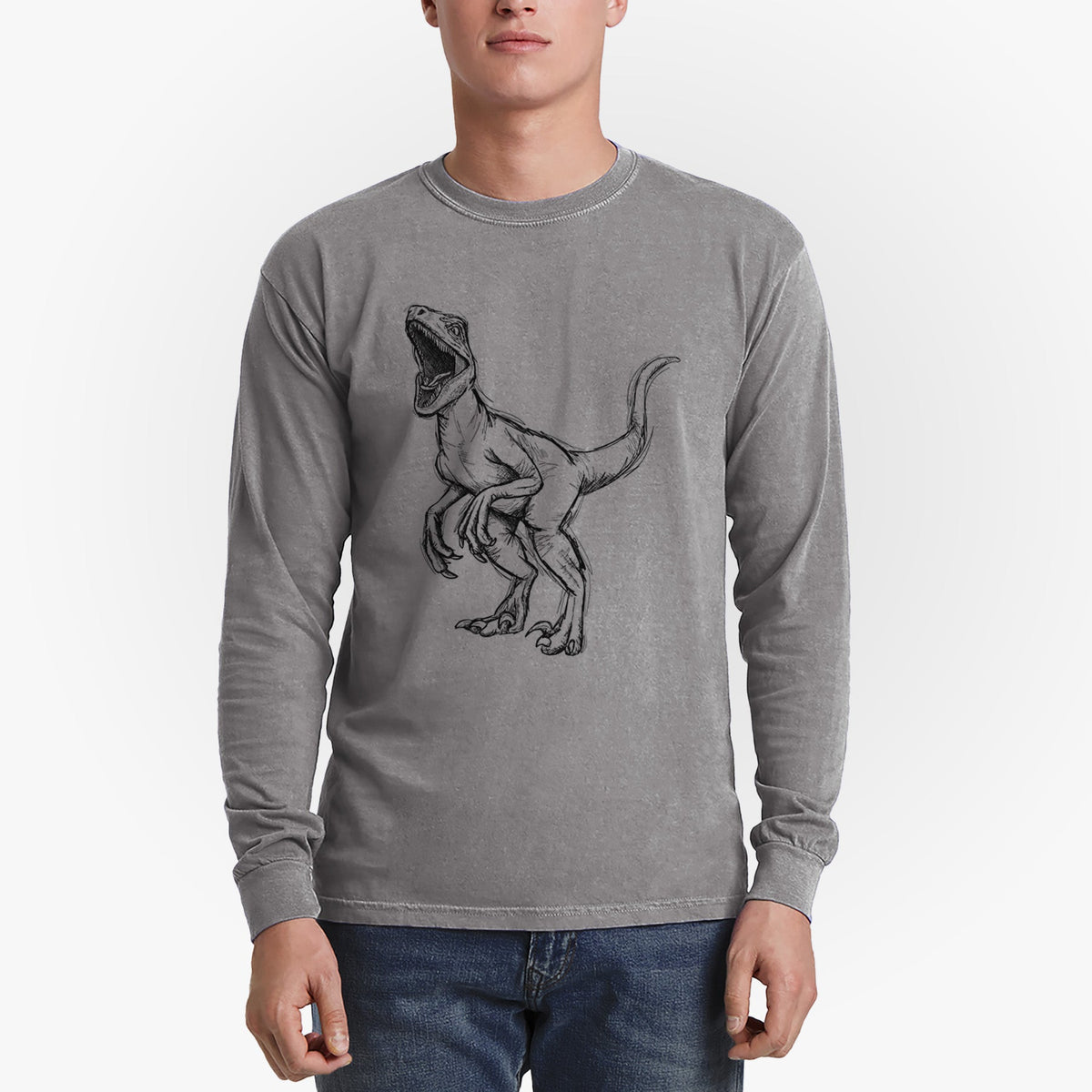 Velociraptor Mongoliensis - Men's Heavyweight 100% Cotton Long Sleeve