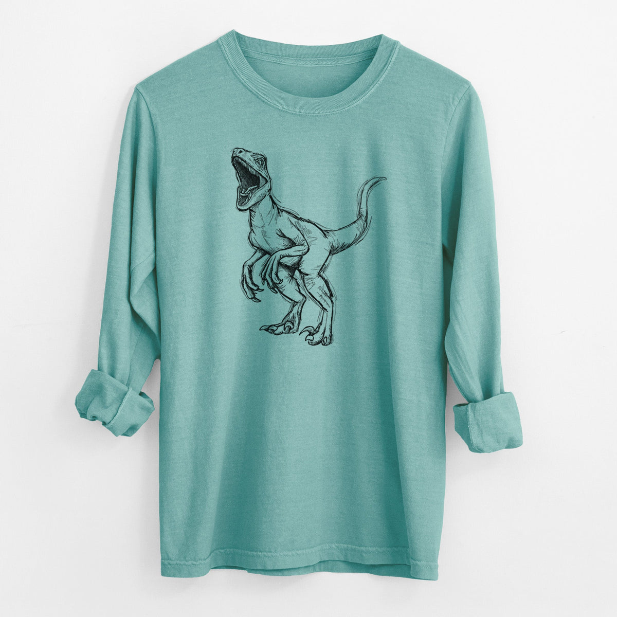 Velociraptor Mongoliensis - Men's Heavyweight 100% Cotton Long Sleeve