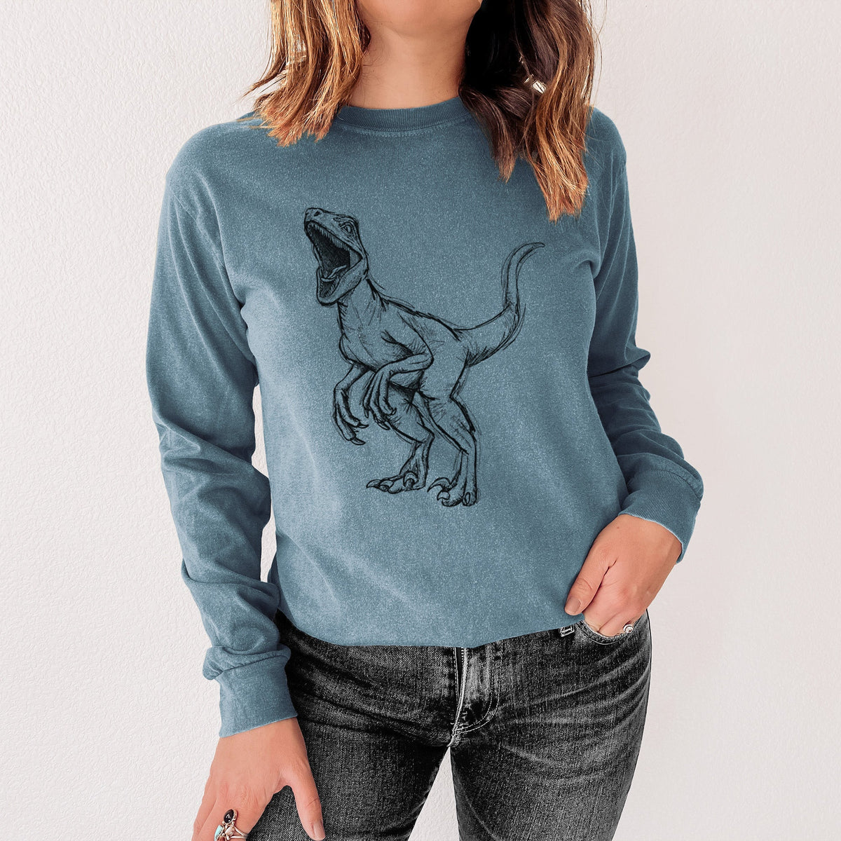 Velociraptor Mongoliensis - Men's Heavyweight 100% Cotton Long Sleeve
