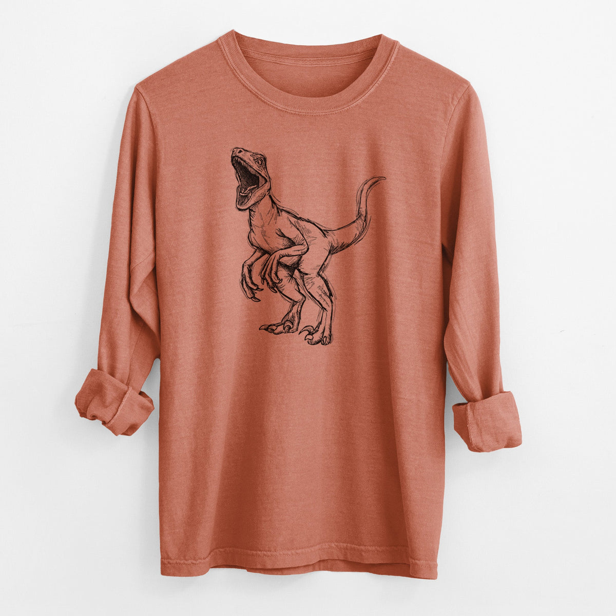 Velociraptor Mongoliensis - Men's Heavyweight 100% Cotton Long Sleeve