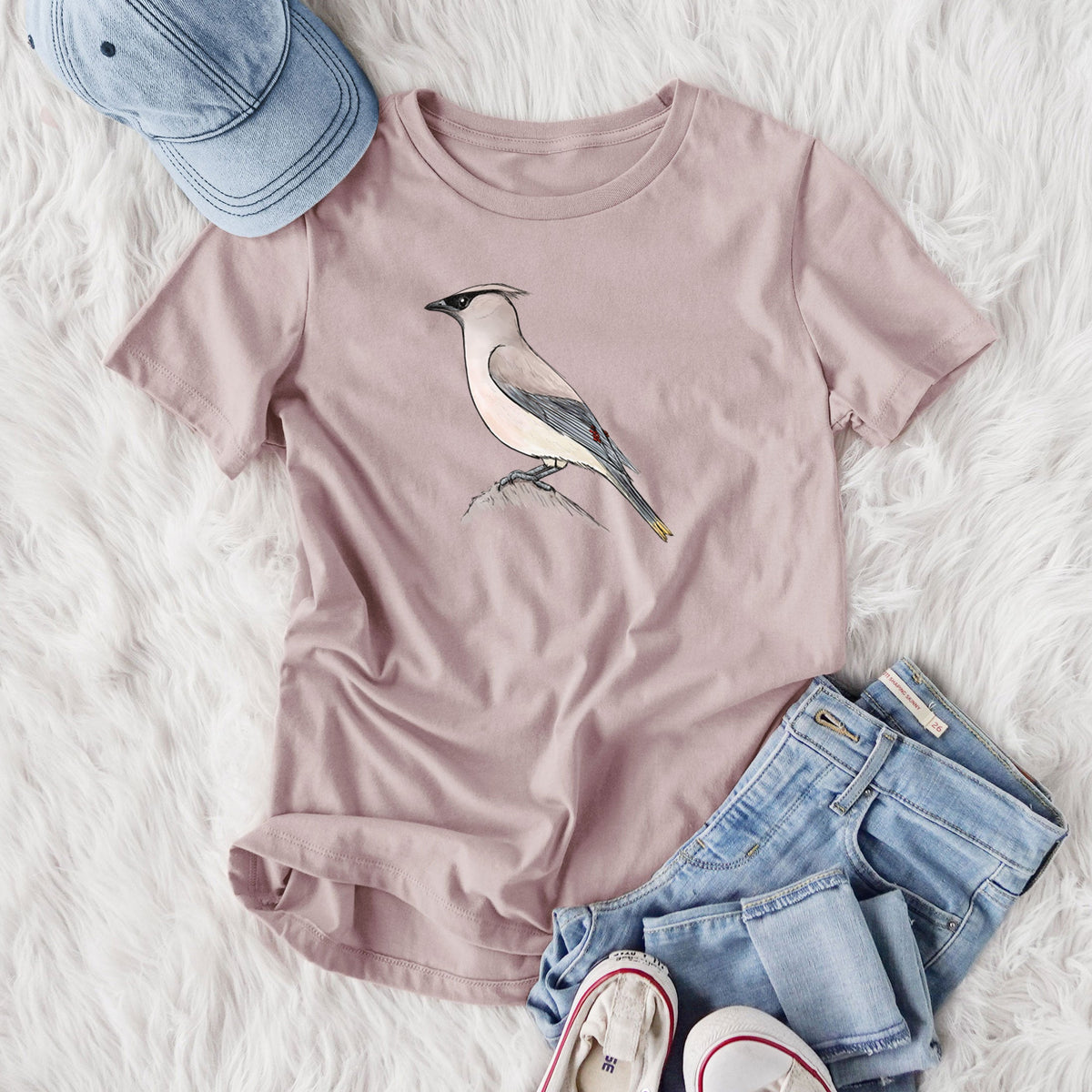 Vibrant Cedar Waxwing - Bombycilla cedrorum - Women's Lightweight Relaxed Fit 100% Cotton Crewneck