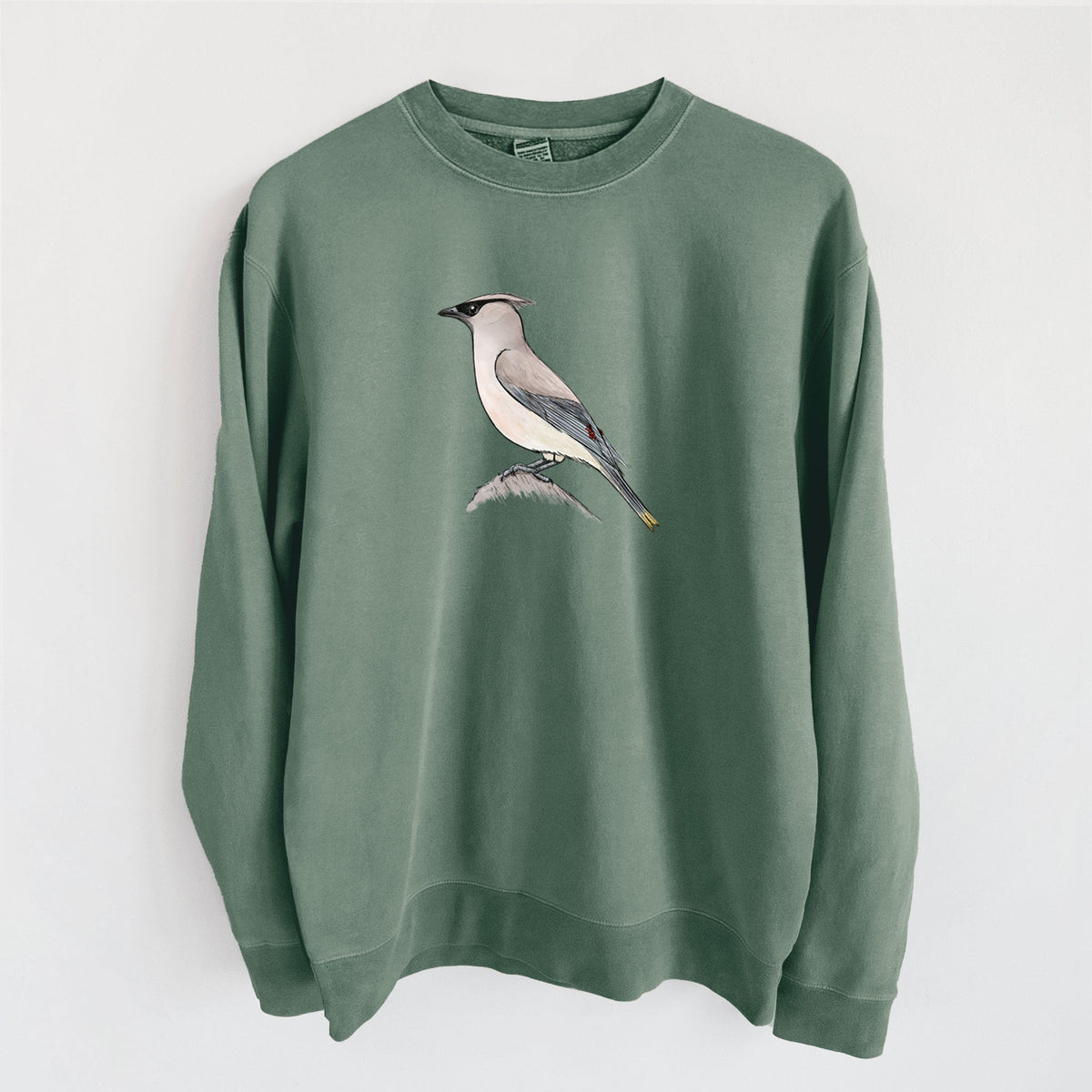 Vibrant Cedar Waxwing - Bombycilla cedrorum - Unisex Pigment Dyed Crew Sweatshirt
