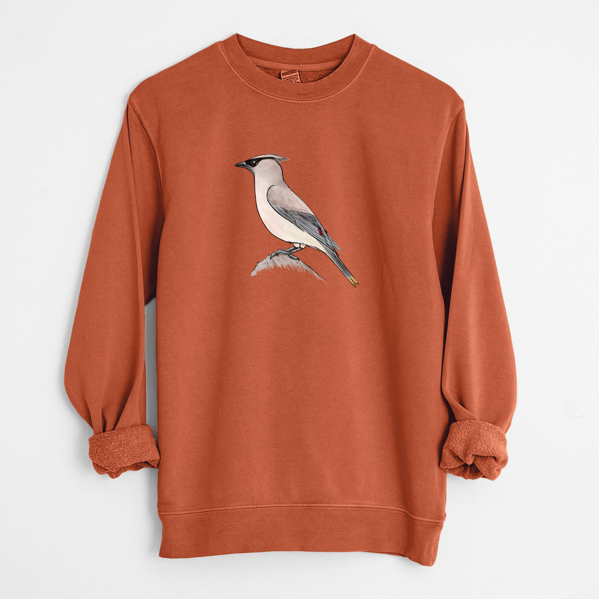 Vibrant Cedar Waxwing - Bombycilla cedrorum - Unisex Pigment Dyed Crew Sweatshirt