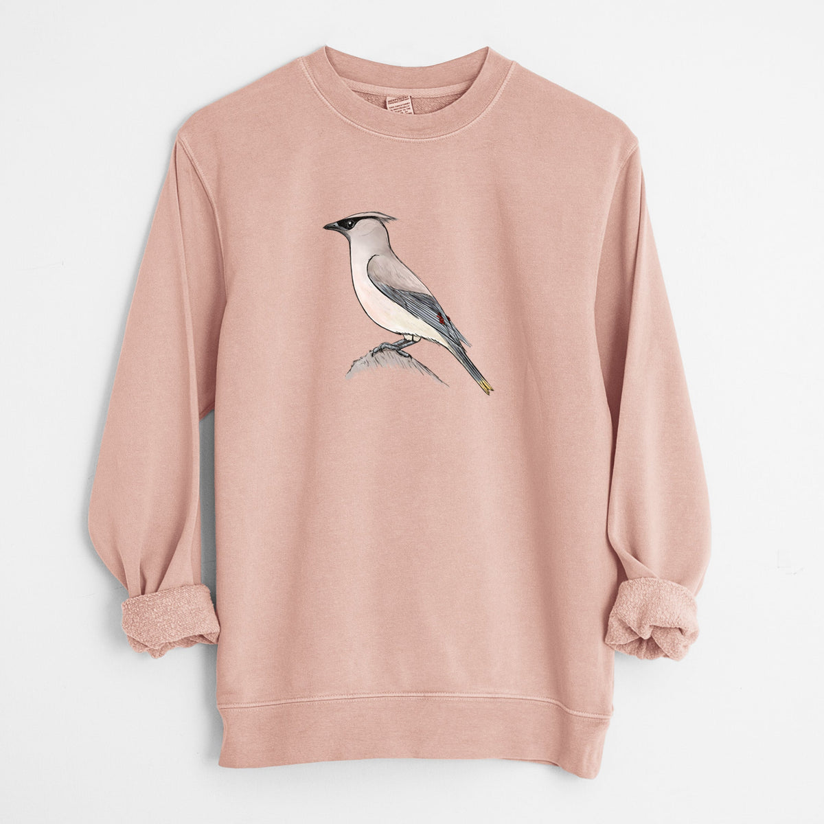 Vibrant Cedar Waxwing - Bombycilla cedrorum - Unisex Pigment Dyed Crew Sweatshirt