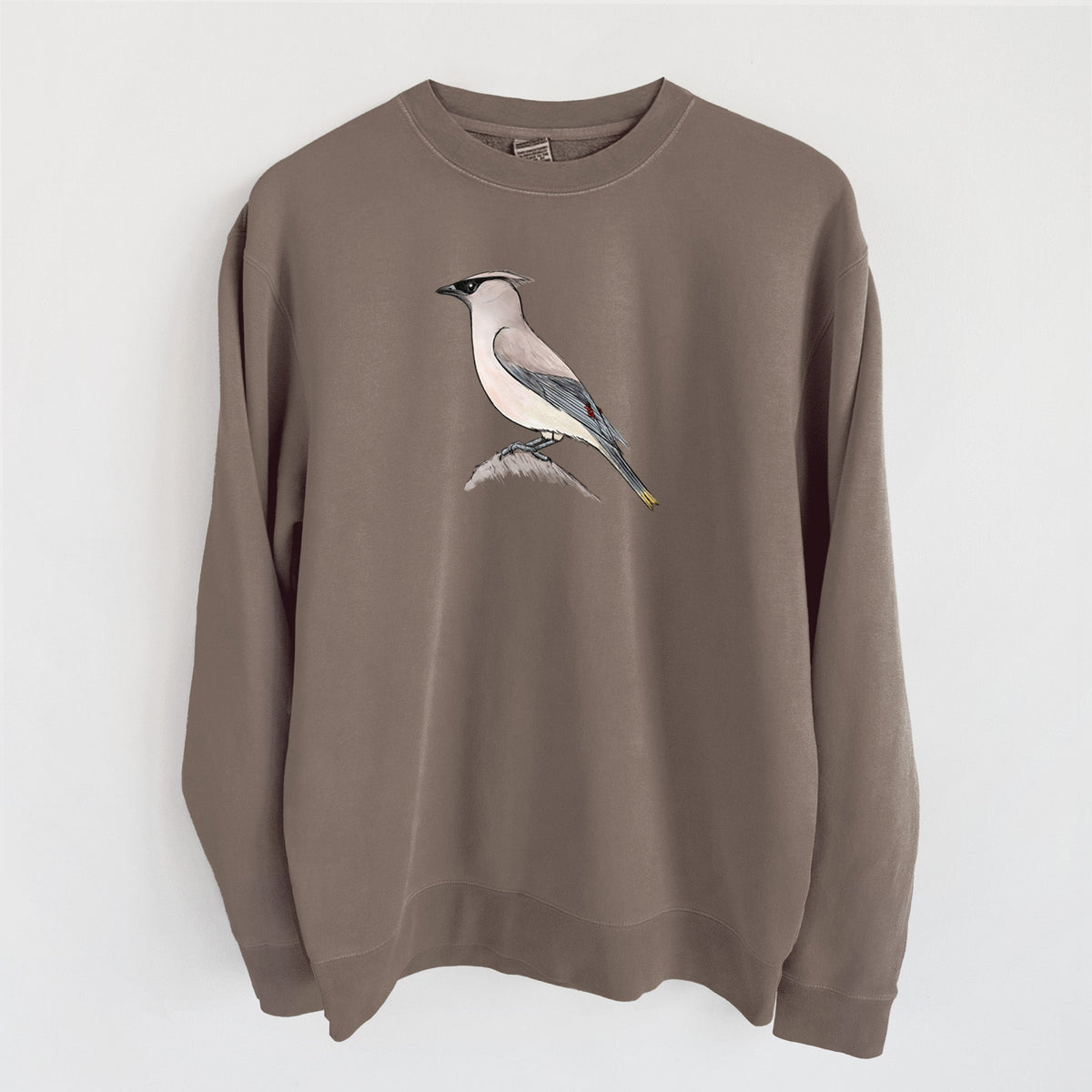 Vibrant Cedar Waxwing - Bombycilla cedrorum - Unisex Pigment Dyed Crew Sweatshirt