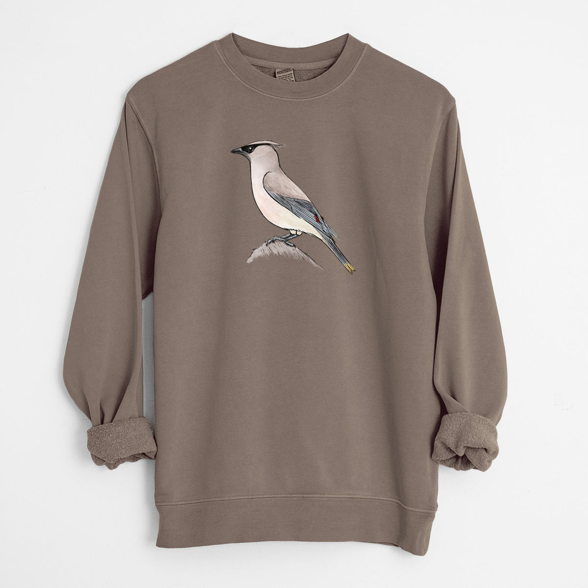 Vibrant Cedar Waxwing - Bombycilla cedrorum - Unisex Pigment Dyed Crew Sweatshirt