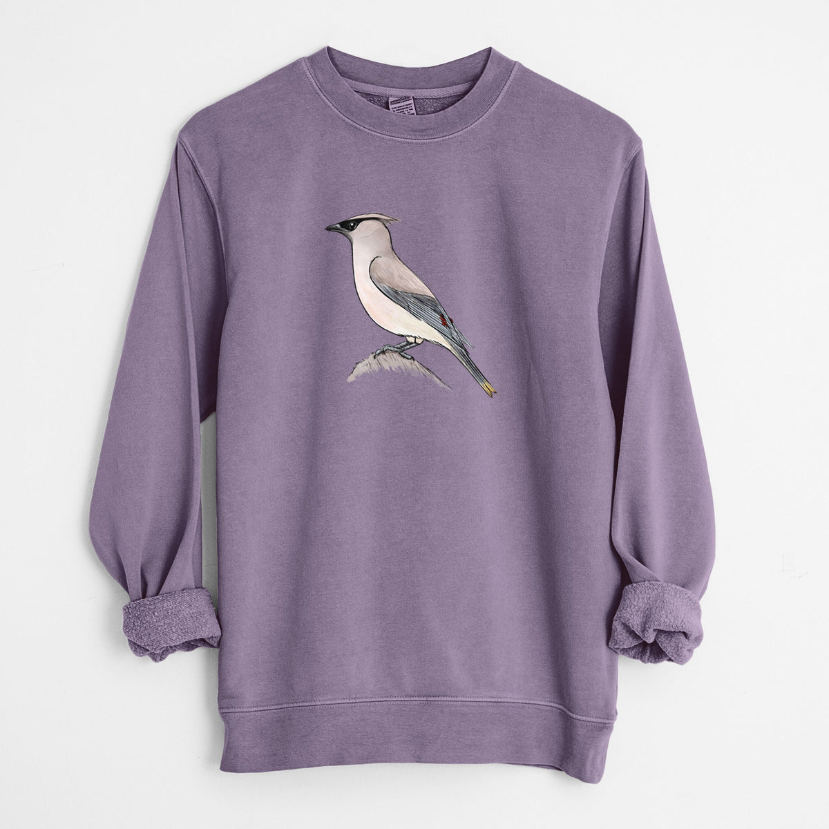 Vibrant Cedar Waxwing - Bombycilla cedrorum - Unisex Pigment Dyed Crew Sweatshirt
