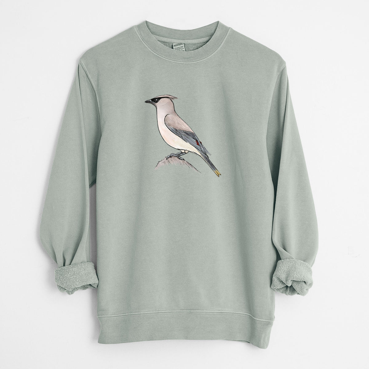 Vibrant Cedar Waxwing - Bombycilla cedrorum - Unisex Pigment Dyed Crew Sweatshirt