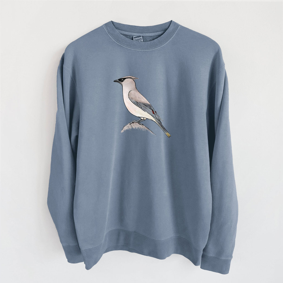 Vibrant Cedar Waxwing - Bombycilla cedrorum - Unisex Pigment Dyed Crew Sweatshirt