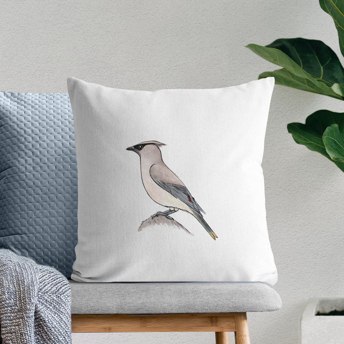 Vibrant Cedar Waxwing - Bombycilla cedrorum - Throw Pillow Cover