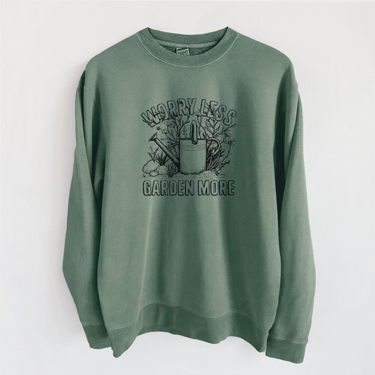 Worry Less — Garden More - Unisex Pigment Dyed Crew Sweatshirt