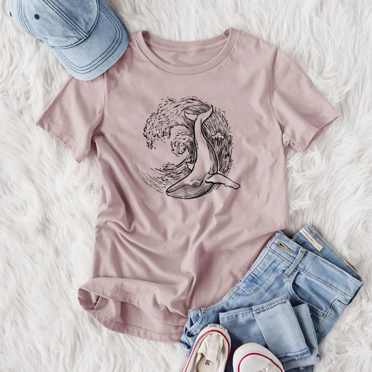 Whale Wave - Women's Lightweight Relaxed Fit 100% Cotton Crewneck