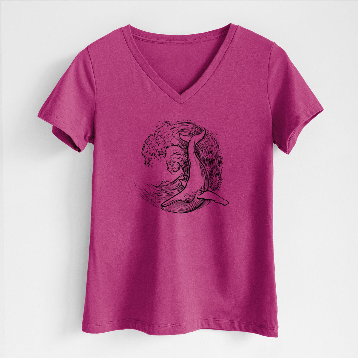 Whale Wave - Women's Lightweight Relaxed Fit 100% Cotton V-neck