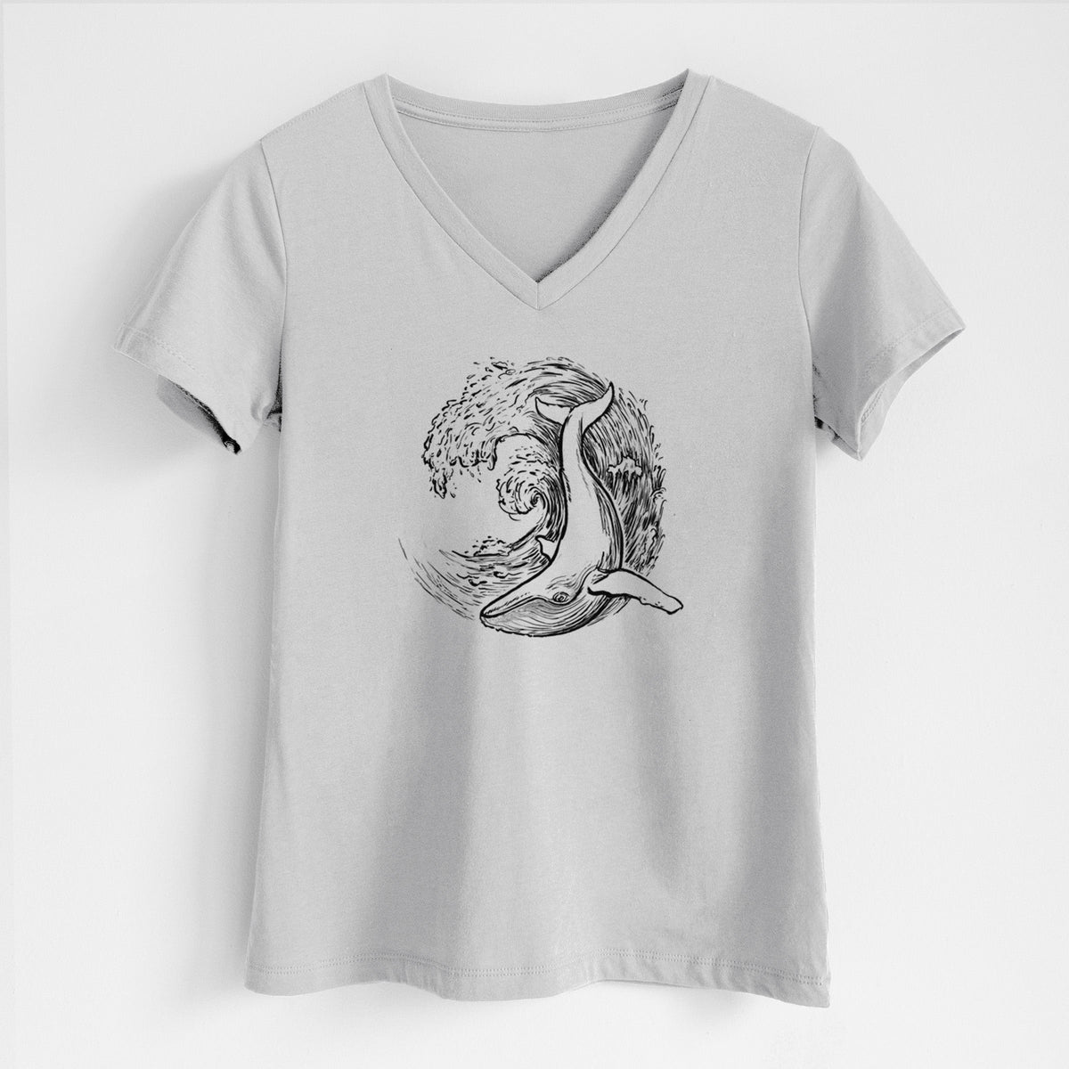 Whale Wave - Women's Lightweight Relaxed Fit 100% Cotton V-neck