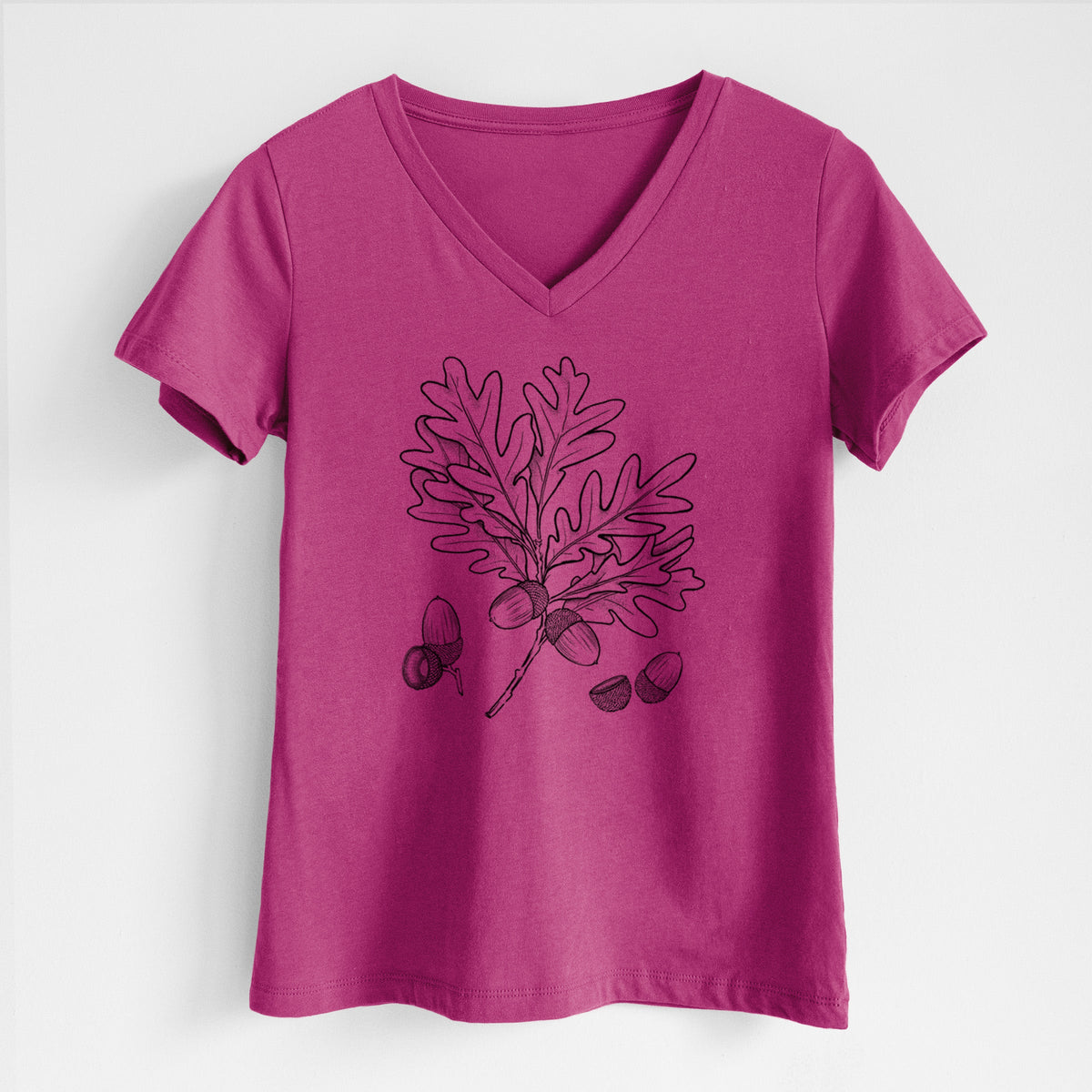 White Oak Branch with Acorns - Quercus alba - Women's Lightweight Relaxed Fit 100% Cotton V-neck