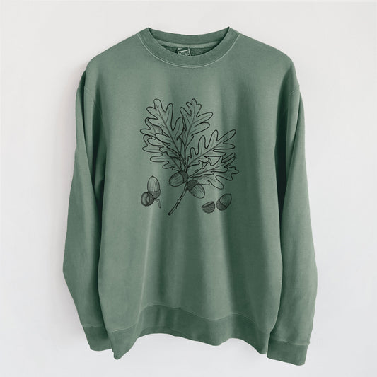 White Oak Branch with Acorns - Quercus alba - Unisex Pigment Dyed Crew Sweatshirt