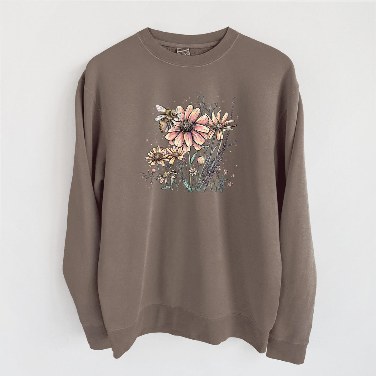 Bee with Wildflowers - Unisex Pigment Dyed Crew Sweatshirt