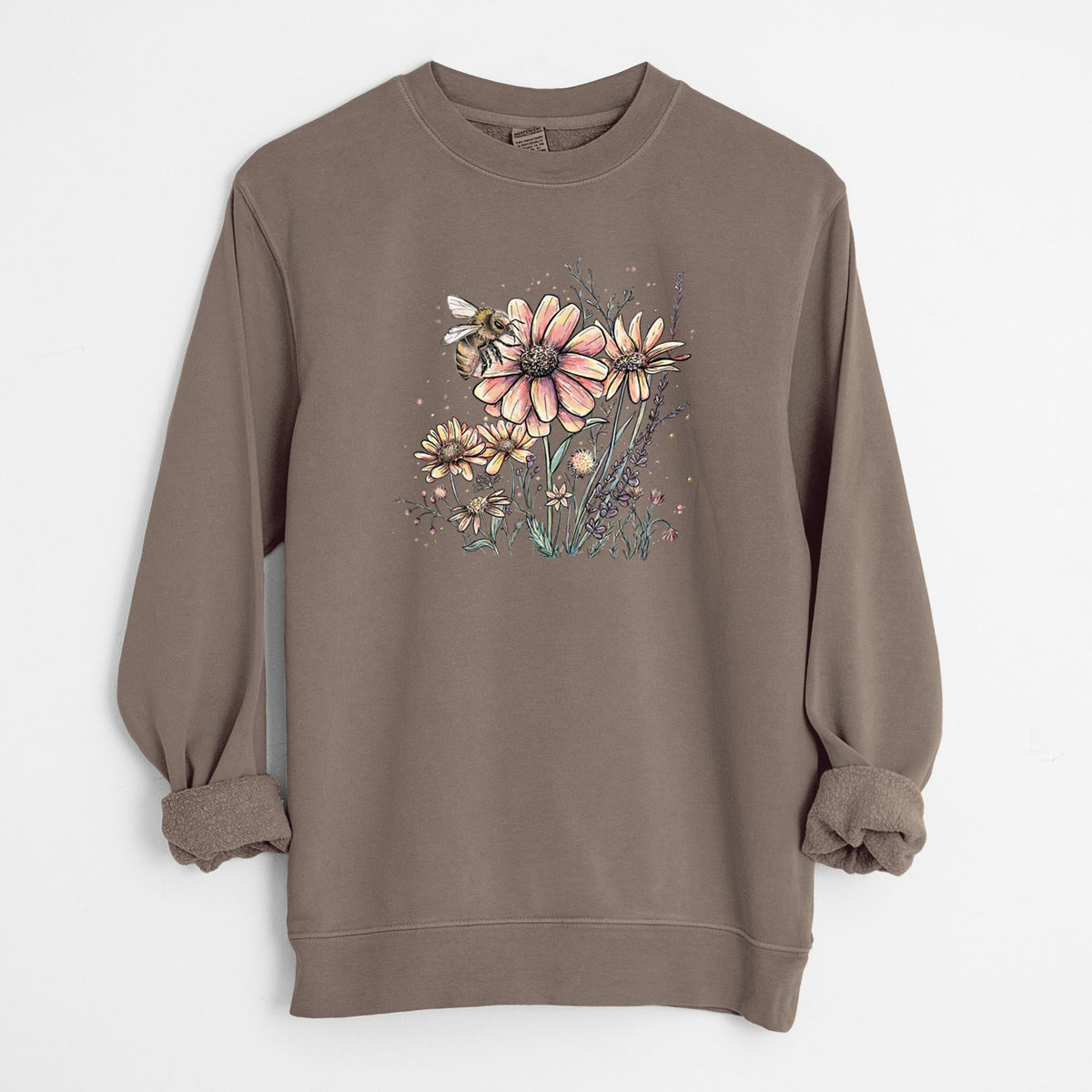 Bee with Wildflowers - Unisex Pigment Dyed Crew Sweatshirt