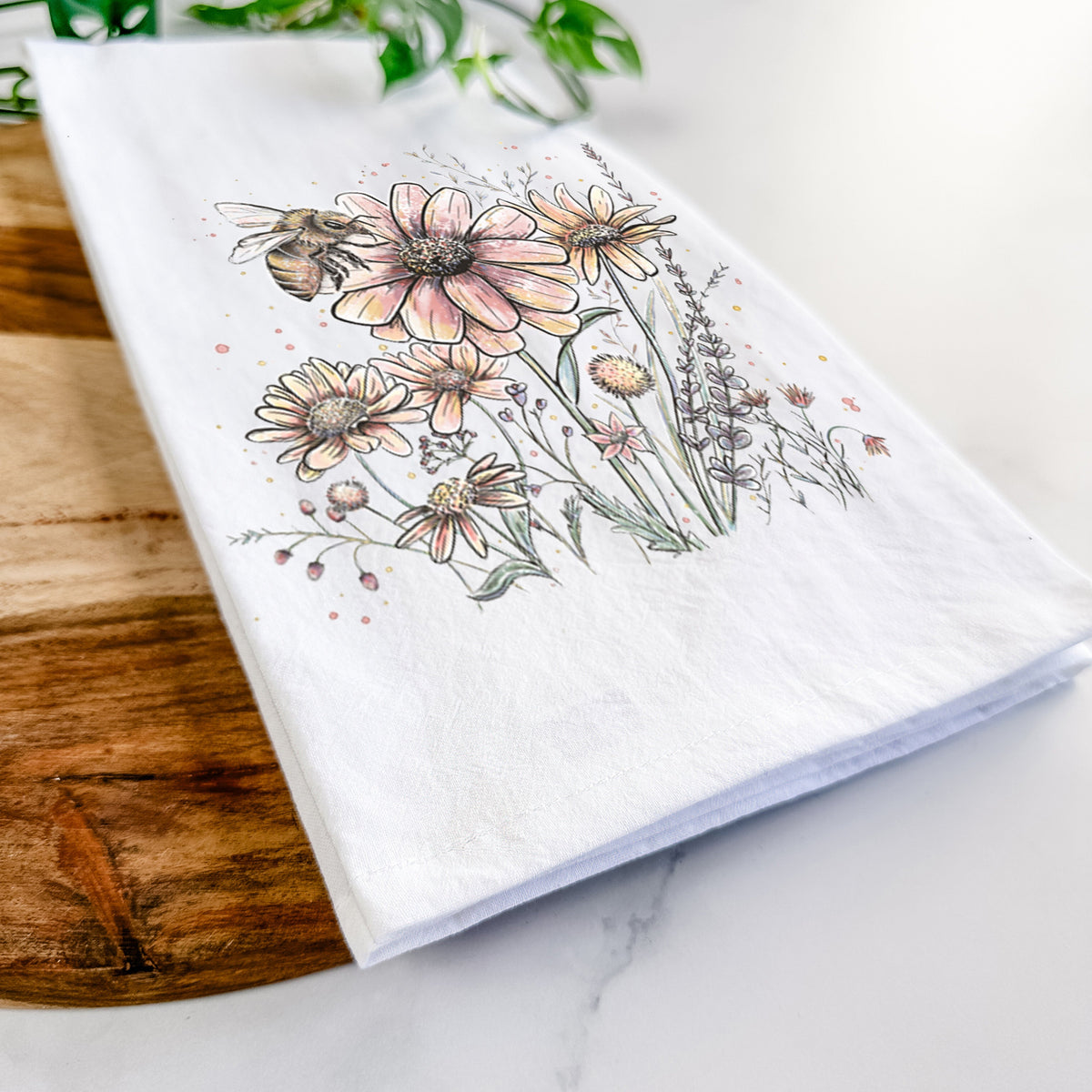 Bee with Wildflowers Tea Towel