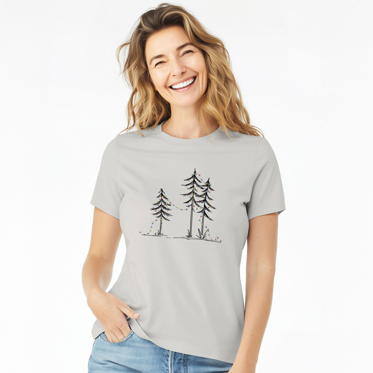 Christmas Deck the Pines - Women's Lightweight Relaxed Fit 100% Cotton Crewneck