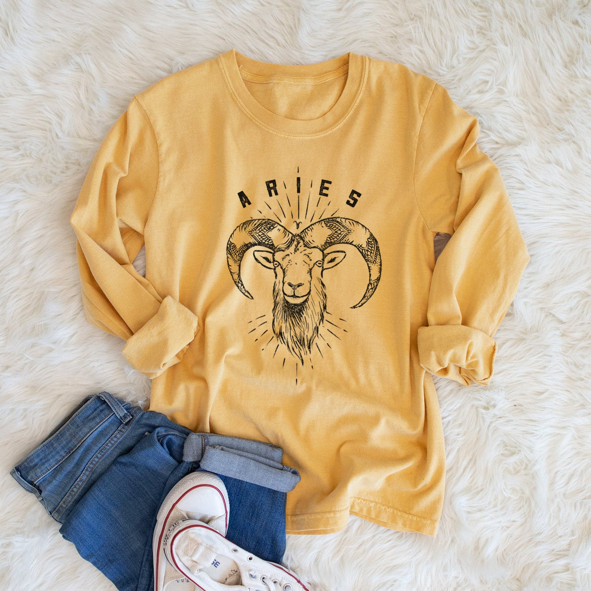 Aries - Ram - Men's Heavyweight 100% Cotton Long Sleeve