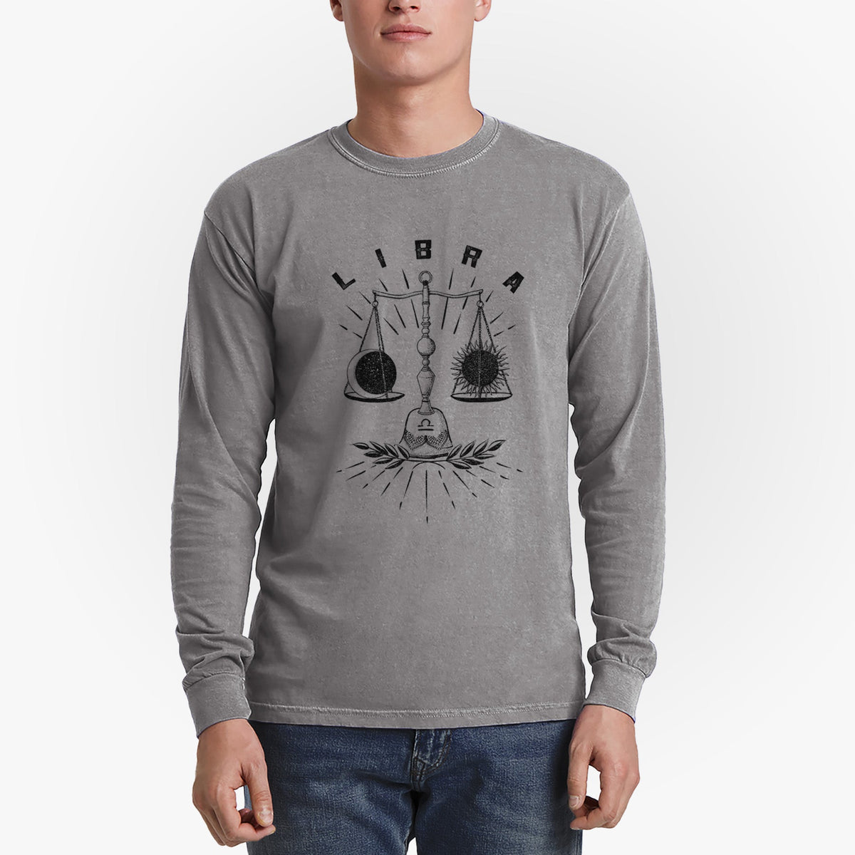 Libra - Balanced Scales - Men's Heavyweight 100% Cotton Long Sleeve