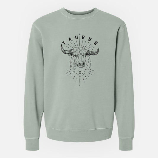 Taurus - Bull - Unisex Pigment Dyed Crew Sweatshirt